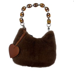 dark brown faux fur shoulder bag