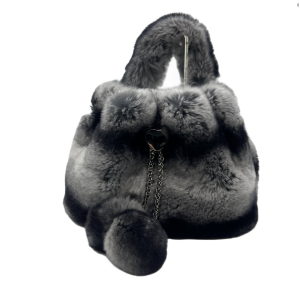 black and white faux rabbit fur handbag