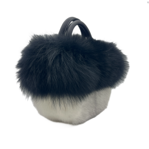 black and white faux fur basket bag