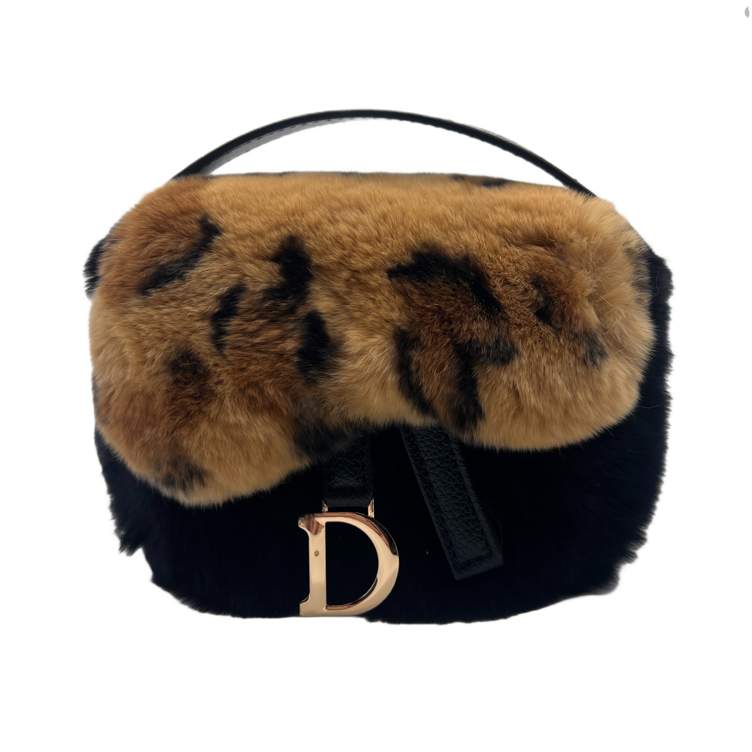 leopard print black faux fur mini handbag