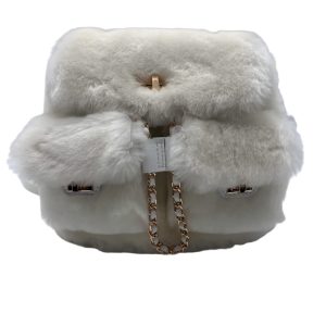 white faux rabbit fur fashion backpack