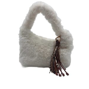 white faux mink fur plush handbag